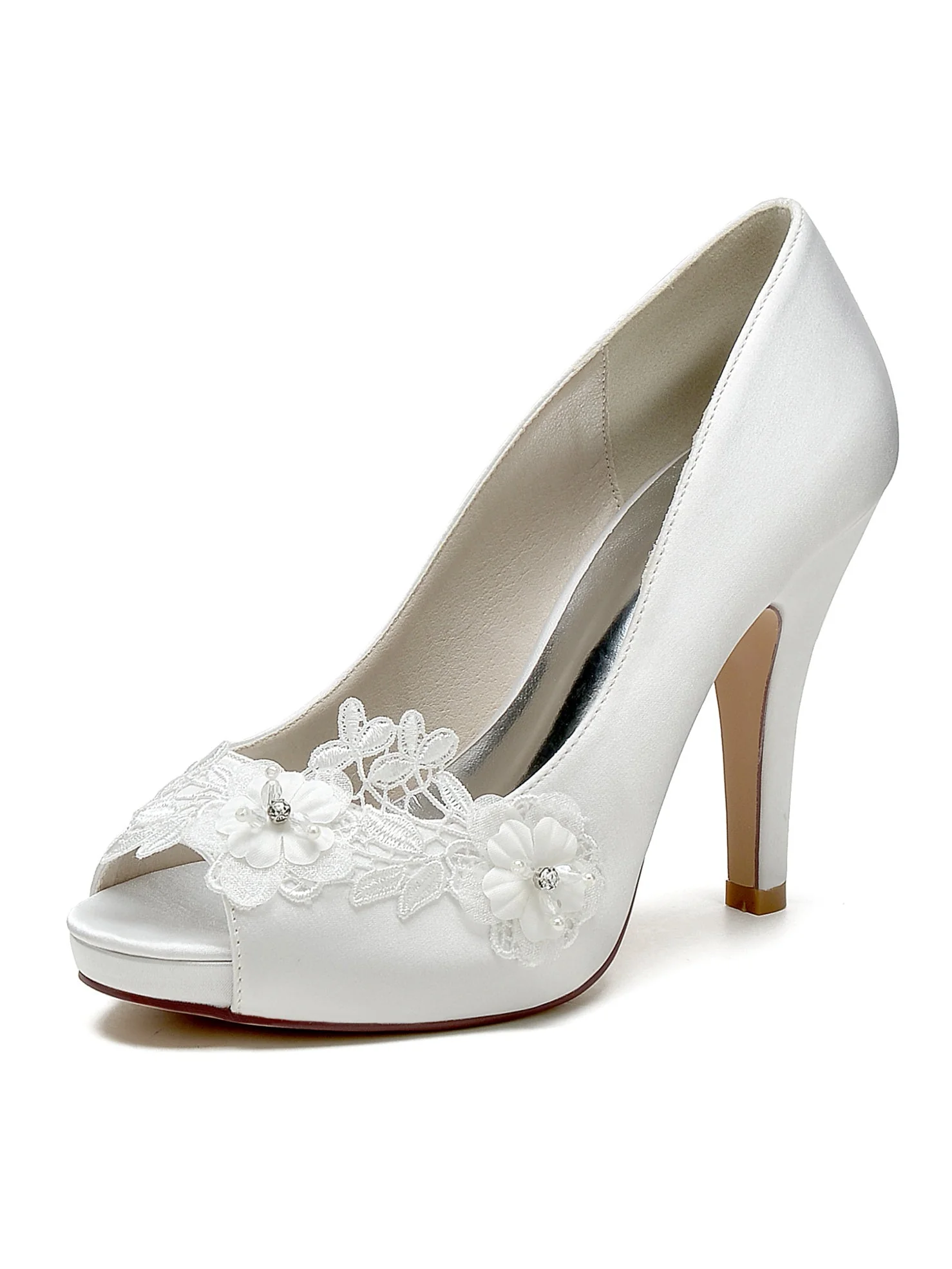 Women's Wedding Shoes Lace High Heel Open Toe Bridal Shoes - Image 10