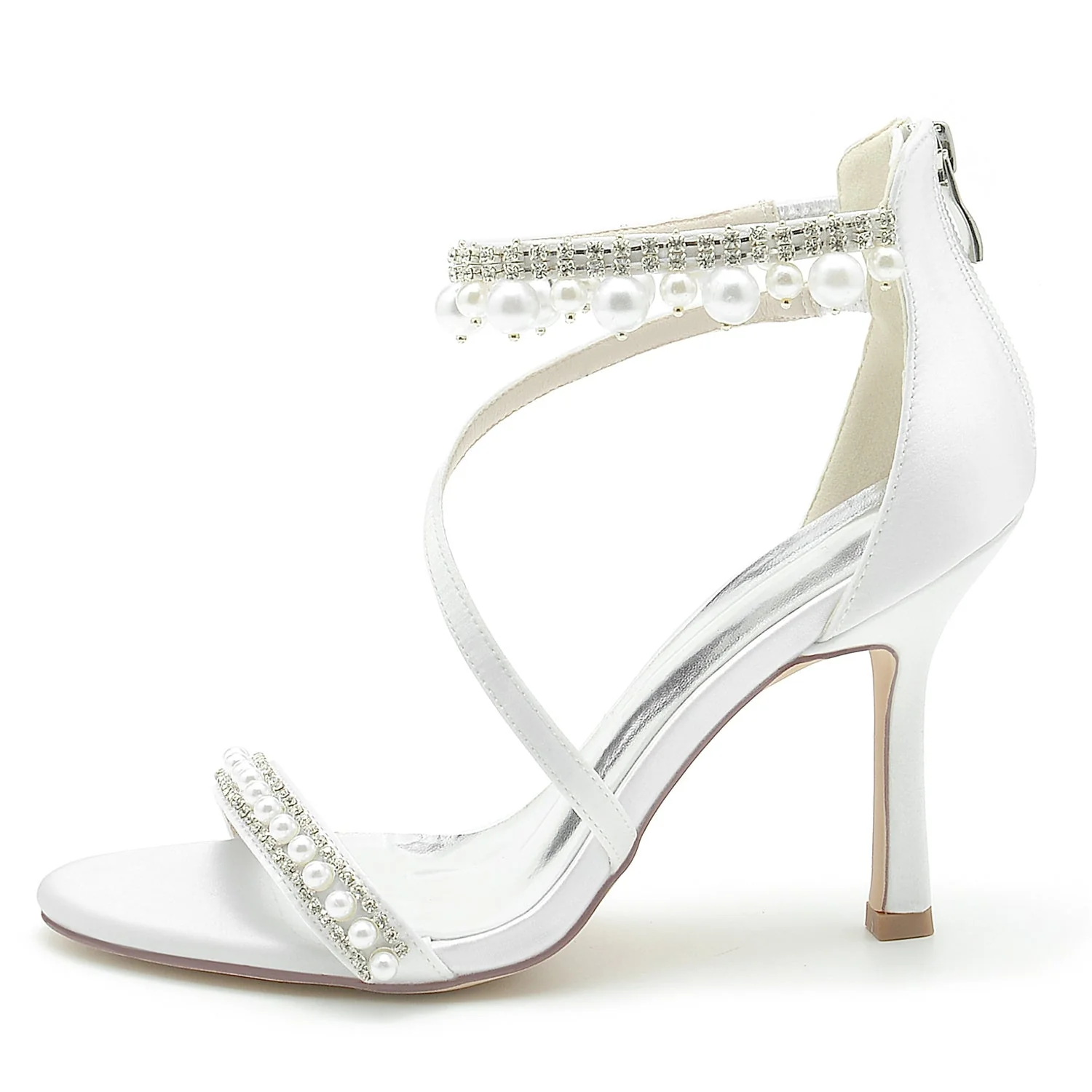 Women's Wedding Shoes Spiral Pearl High Heel Opened Toe Buckle Bridal Shoes - 이미지 2