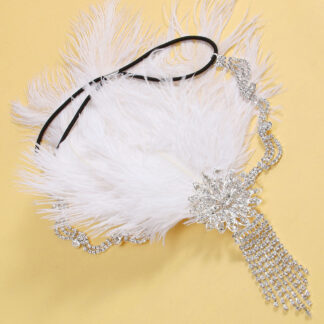 Vintage Classic Feather Side Rhinestone Floral Tassel Headpiece