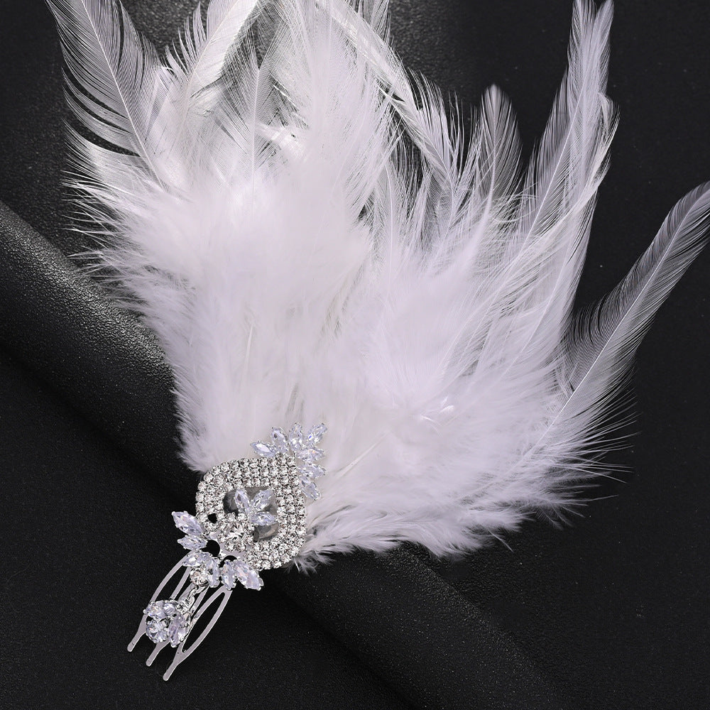 Vintage Elegant Feather Rhinestone Comb Headpiece - Image 3