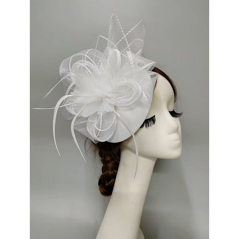 Elegant Net Saucer Hat Fascinator Hats Headpiece Flower Feather & Tulle - 画像 (3)