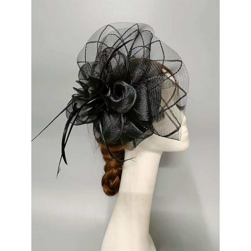 Elegant Net Saucer Hat Fascinator Hats Headpiece Flower Feather & Tulle - 画像 (6)
