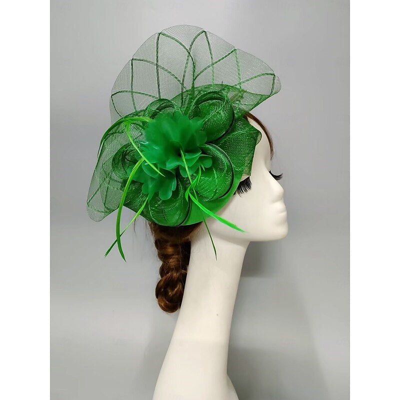 Elegant Net Saucer Hat Fascinator Hats Headpiece Flower Feather & Tulle - 画像 (8)