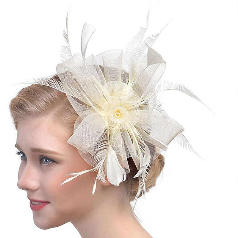 Organza Fedora Hat Ladies Day Feather Cocktail Headpiece/Veil Hat With Bow - 画像 (4)
