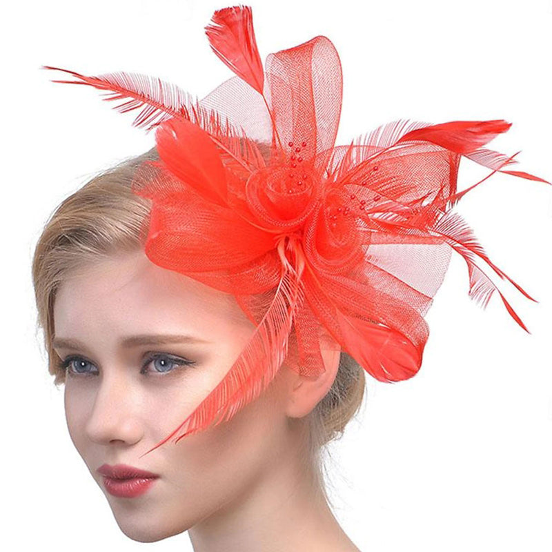 Organza Fedora Hat Ladies Day Feather Cocktail Headpiece/Veil Hat With Bow - 画像 (2)
