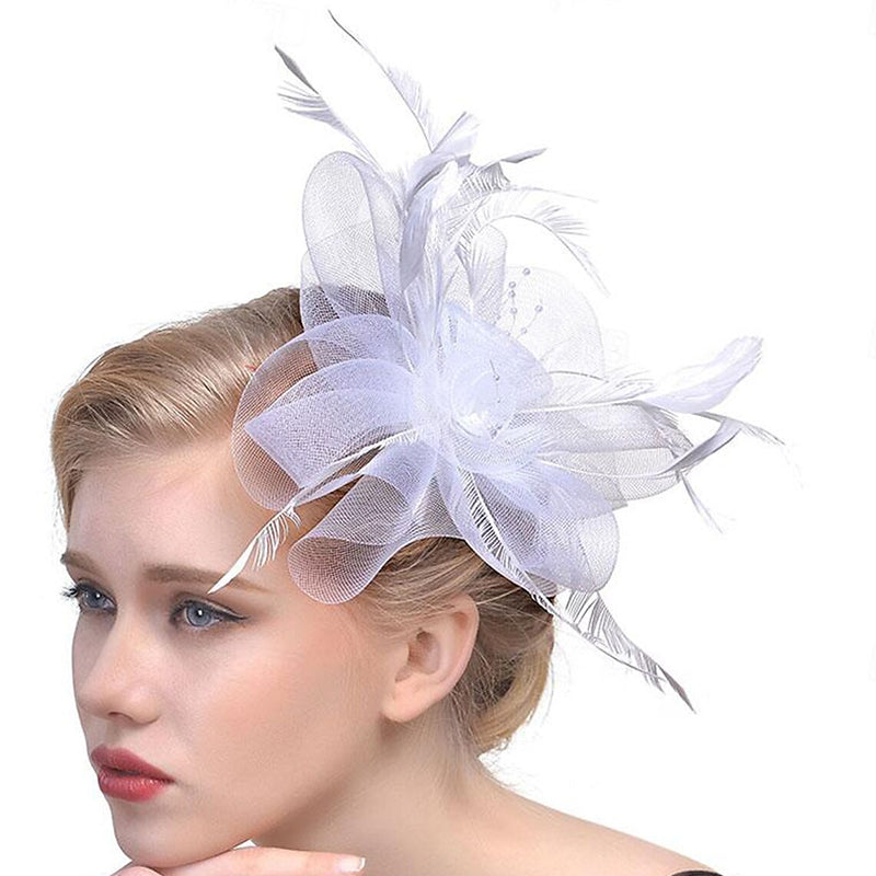 Organza Fedora Hat Ladies Day Feather Cocktail Headpiece/Veil Hat With Bow - 画像 (5)