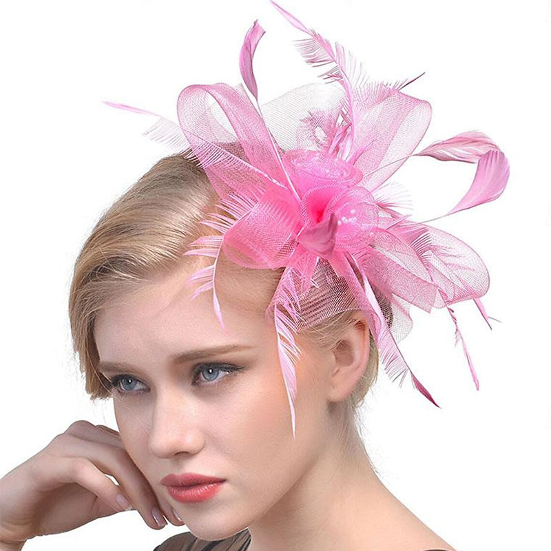 Organza Fedora Hat Ladies Day Feather Cocktail Headpiece/Veil Hat With Bow - 画像 (7)