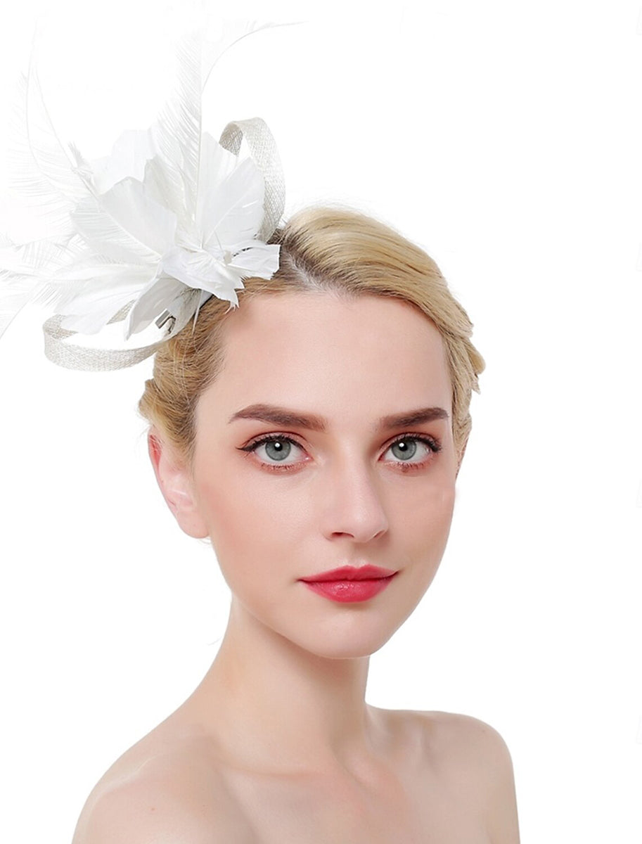 Luxury Organza Fedora Hat Horse Race Simple Feather Pure Color Headpiece/Veil Hat - Image 9