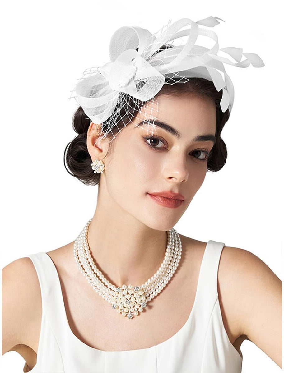 Simple White Feather Tea Party Cocktail Ladies Day Tulle Fascinator/Headband - 이미지 3