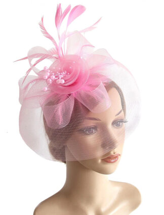Vintage Organza Horse Race Cocktail Party Feather Veil Hat/Headpiece With Bow