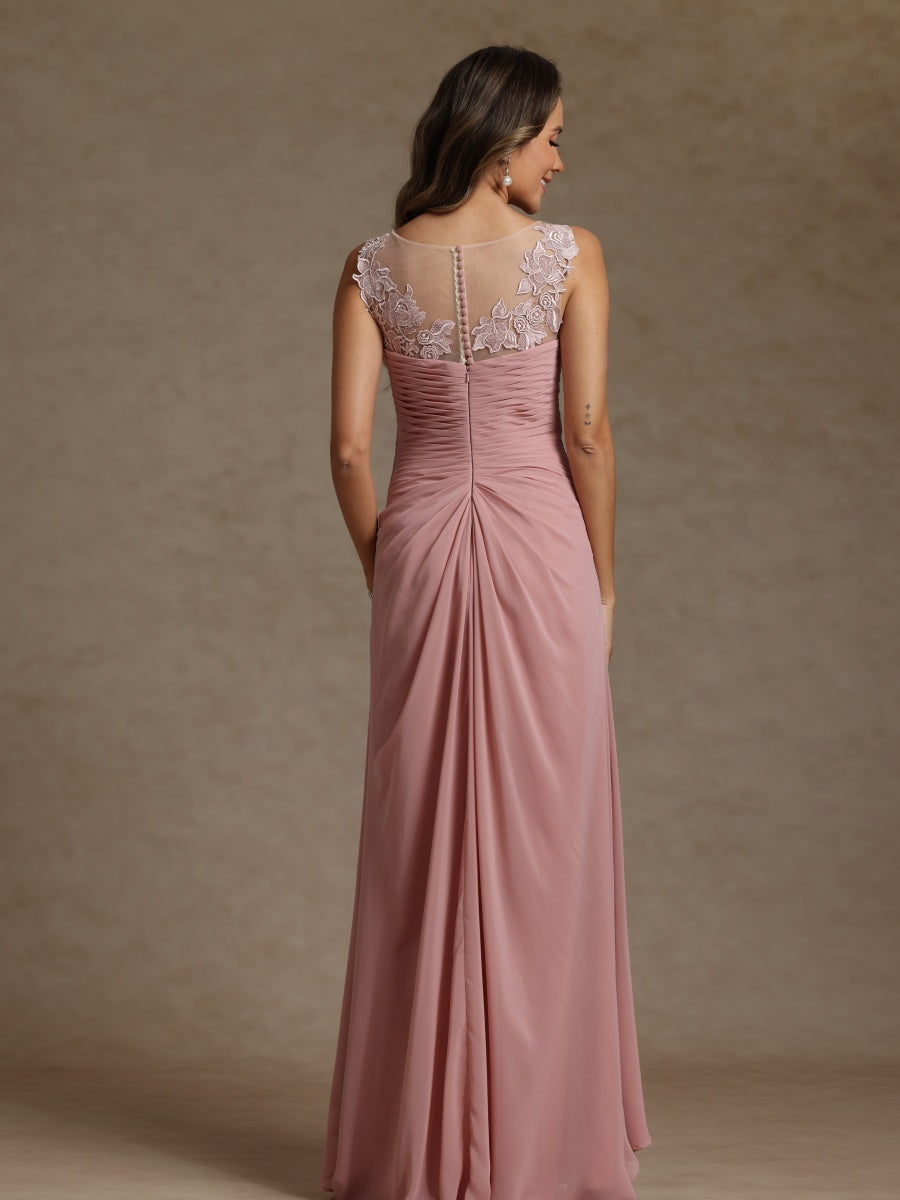 A-Line/Princess Crew Neck Sleeveless Chiffon Mother of the Bride Dresses with Applique - 이미지 2