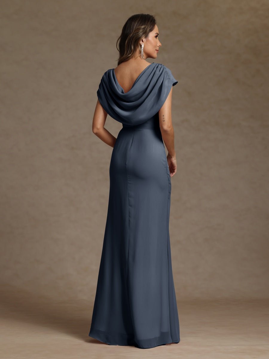 Sheath/Column Crew Nevk Short Sleeves Chiffon Mother of the Bride Dresses with Sash - 画像 (2)