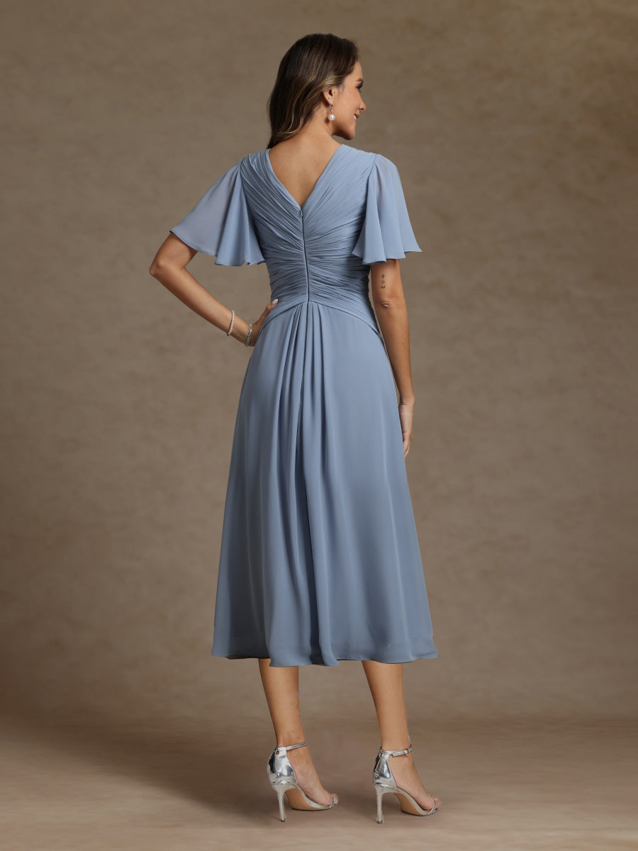 A-Line/Princess V-Neck Short Sleeves Ruched Mother of the Bride Dresses - Image 2