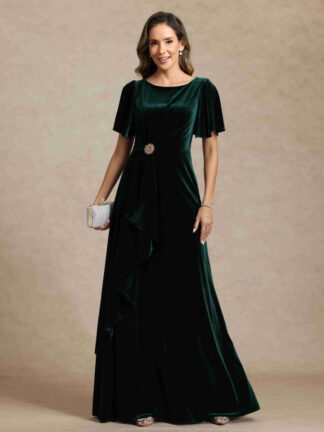 A-Line/Princess Crew Neck Short Sleeves Mother of the Bride Dresses With Sash