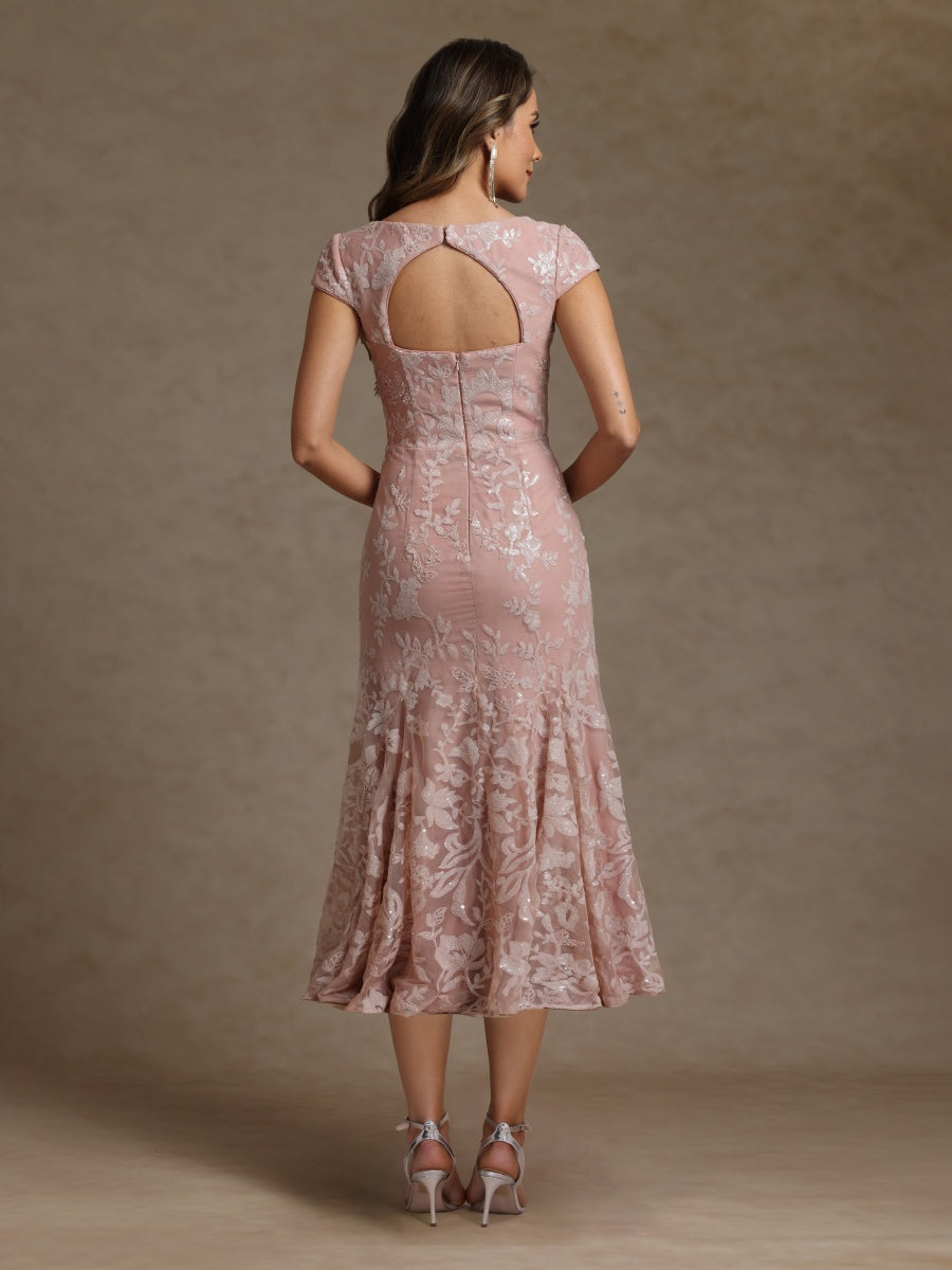 Sheath/Column Sweetheart Short Sleeves Mother of the Bride Dresses with Sequins - 画像 (2)