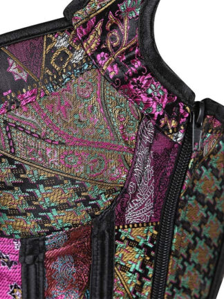 Women‘s Sexy Zipper Tummy Control Flower Push Up Overbust Corsets for Wedding Party Birthday