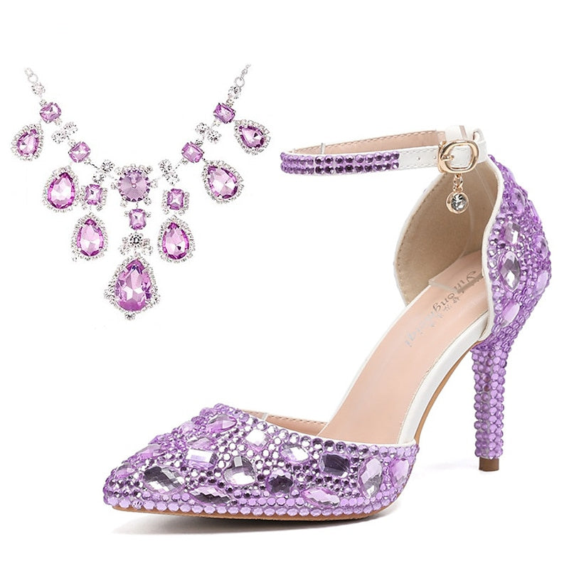 Women's Wedding Shoes Faux Leather Pumps Closed Toe Pointed Toe Crystal Stiletto High Heel Wedding Heels Bridal Shoes - Image 12