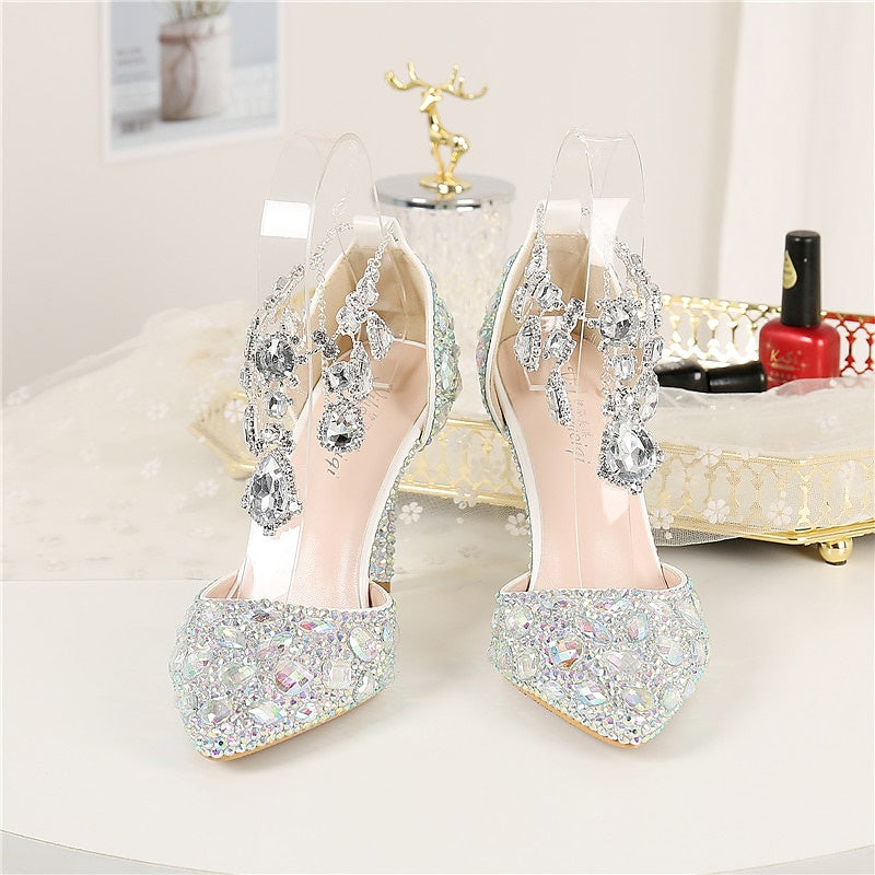 Women's Wedding Shoes Faux Leather Pumps Closed Toe Pointed Toe Crystal Stiletto High Heel Wedding Heels Bridal Shoes - Image 10
