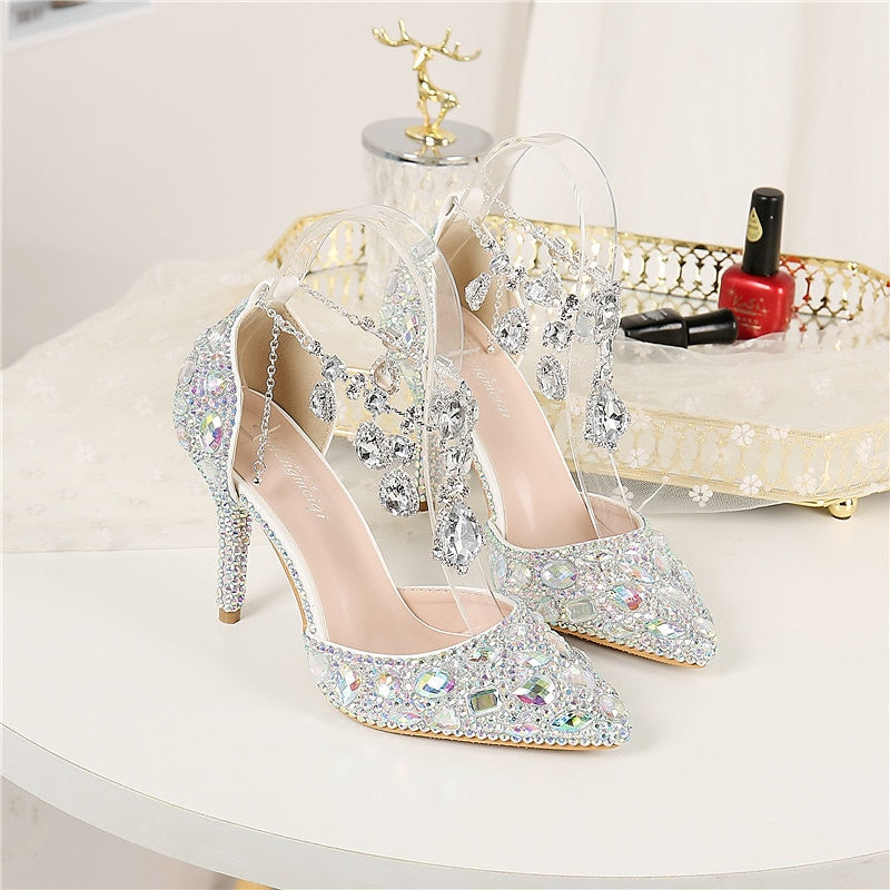 Women's Wedding Shoes Faux Leather Pumps Closed Toe Pointed Toe Crystal Stiletto High Heel Wedding Heels Bridal Shoes - Image 9
