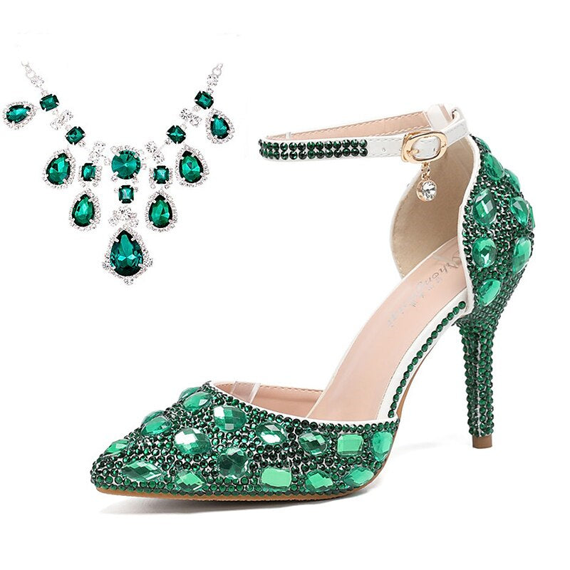 Women's Wedding Shoes Faux Leather Pumps Closed Toe Pointed Toe Crystal Stiletto High Heel Wedding Heels Bridal Shoes - Image 8