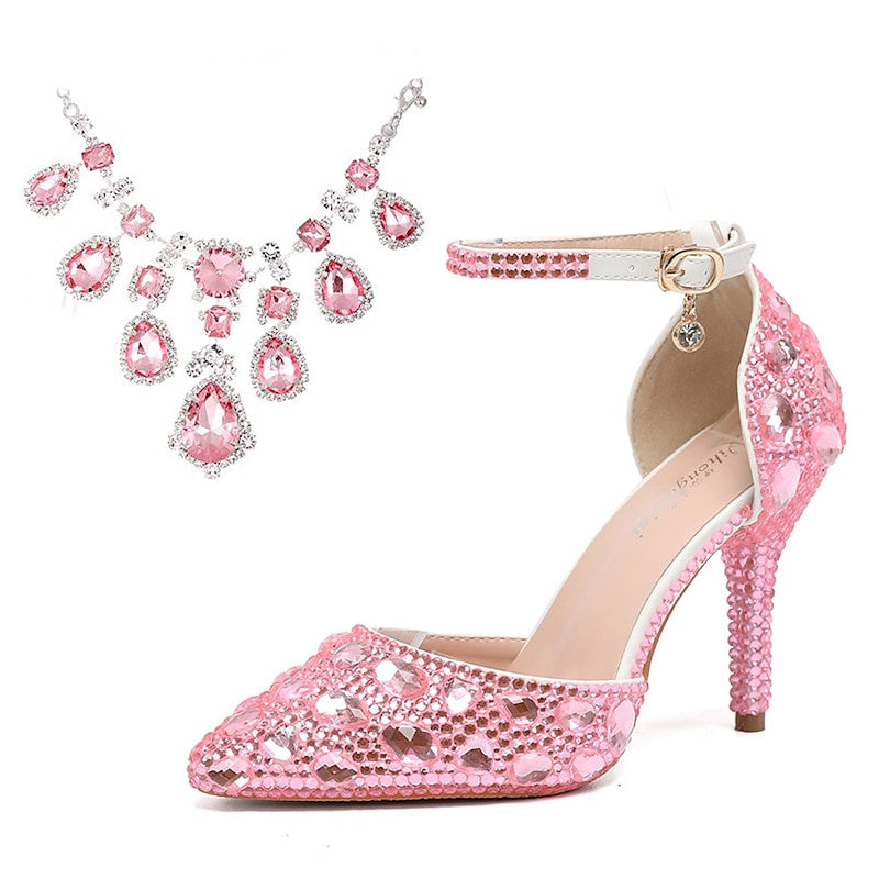 Women's Wedding Shoes Faux Leather Pumps Closed Toe Pointed Toe Crystal Stiletto High Heel Wedding Heels Bridal Shoes - Image 2