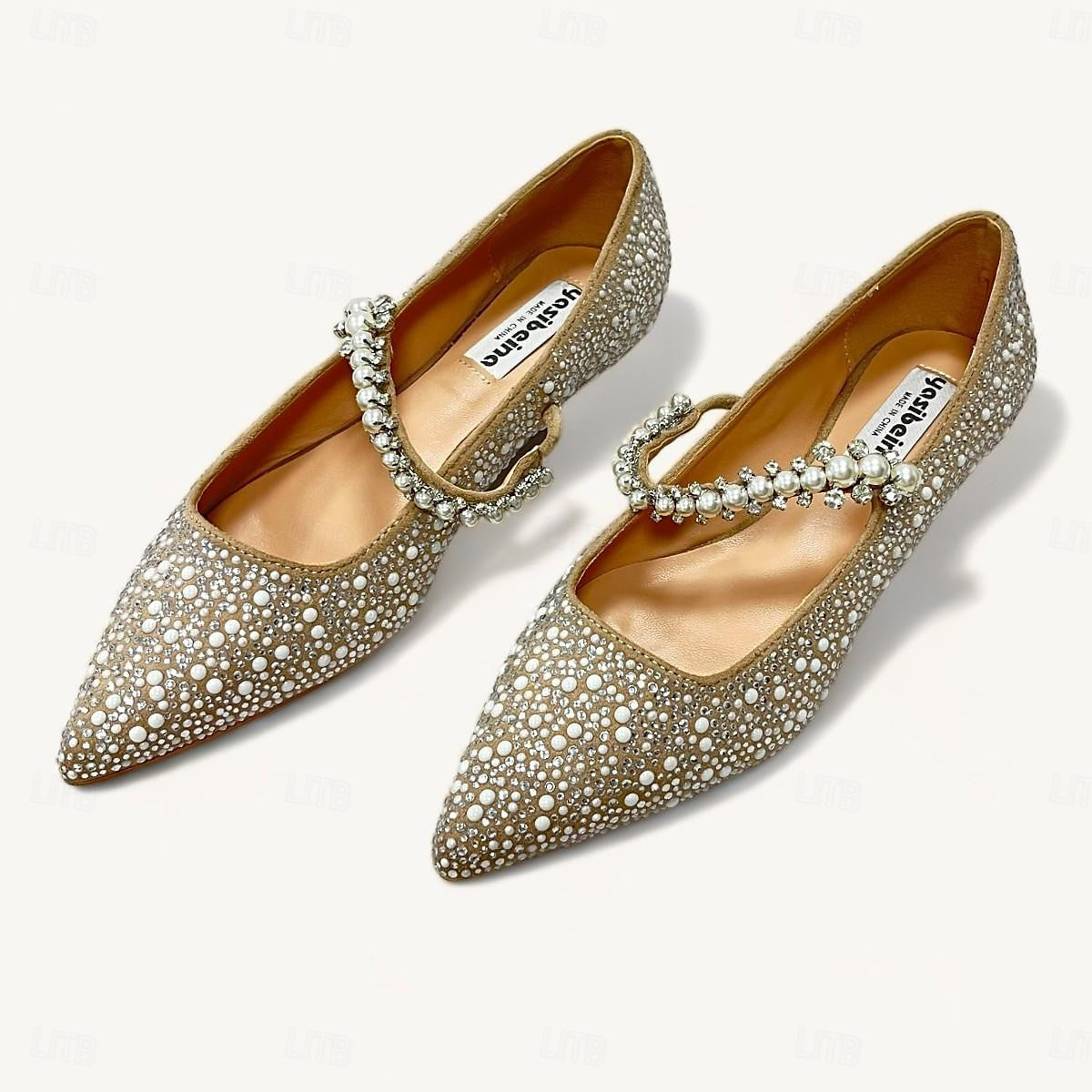 Women's Wedding Shoes Rhinestone Sparkling Shoes Flat Heel Pointed Toe Bridal Shoes - Image 5