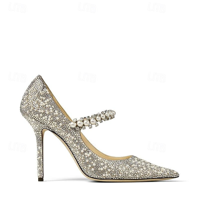 Women's Wedding Shoes Rhinestone Sparkling Shoes Flat Heel Pointed Toe Bridal Shoes - Image 7