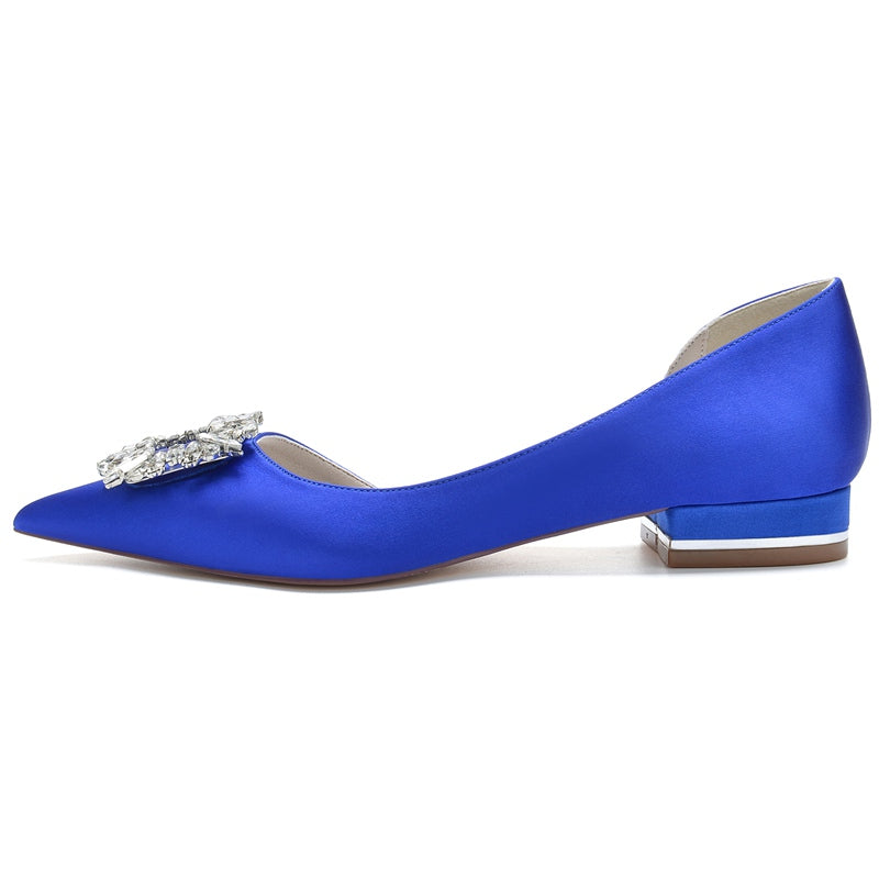 Women's Wedding Shoes Pointed Toe Flat Heel Elegant Square Rhinestone Bridal Shoes - 이미지 4