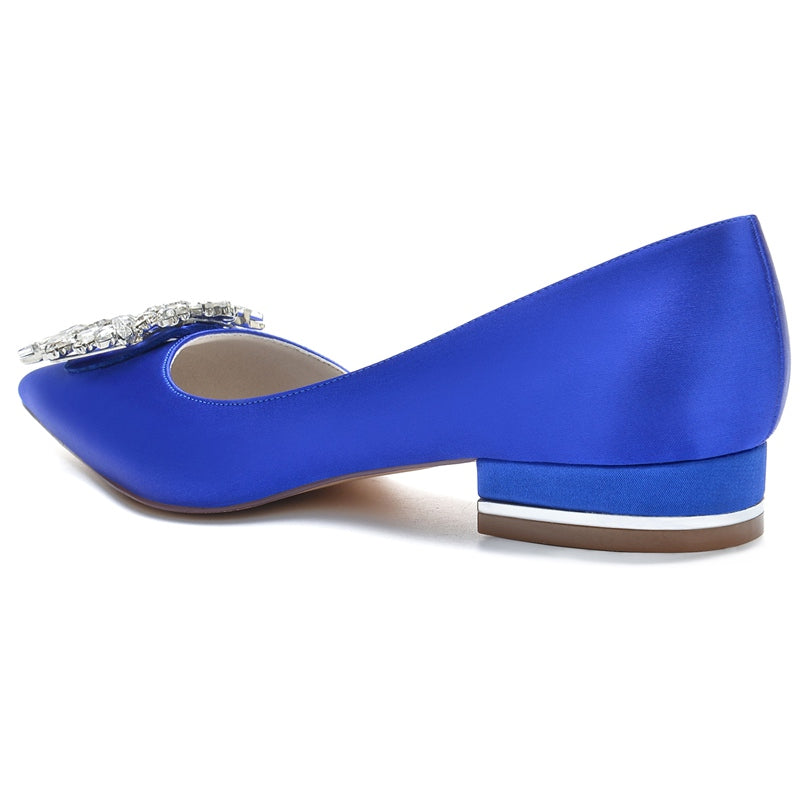 Women's Wedding Shoes Pointed Toe Flat Heel Elegant Square Rhinestone Bridal Shoes - 이미지 6