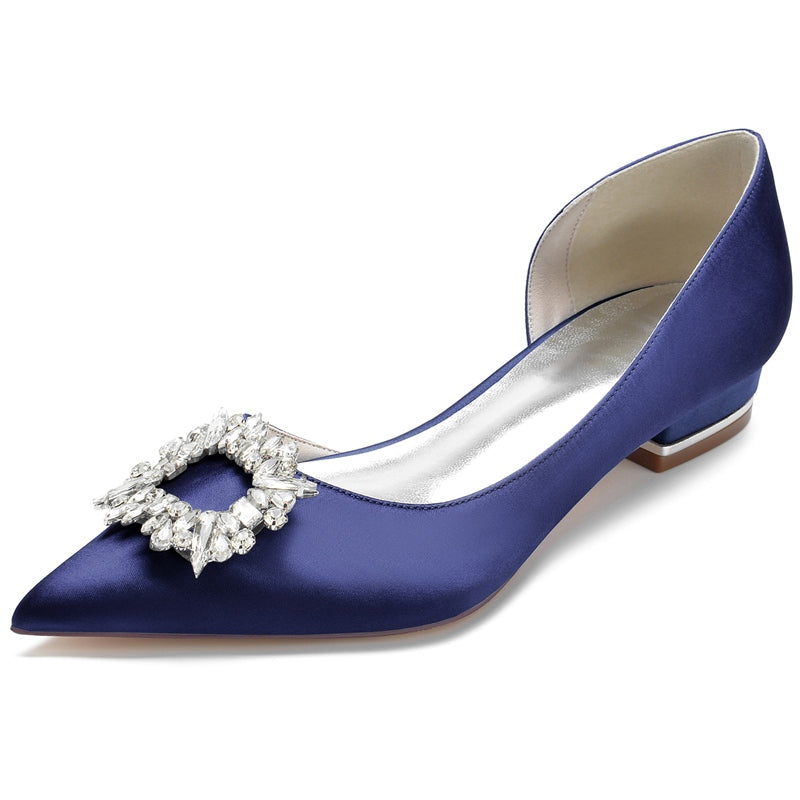 Women's Wedding Shoes Pointed Toe Flat Heel Elegant Square Rhinestone Bridal Shoes - 이미지 8