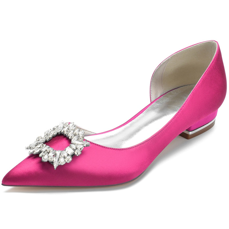 Women's Wedding Shoes Pointed Toe Flat Heel Elegant Square Rhinestone Bridal Shoes - 이미지 7