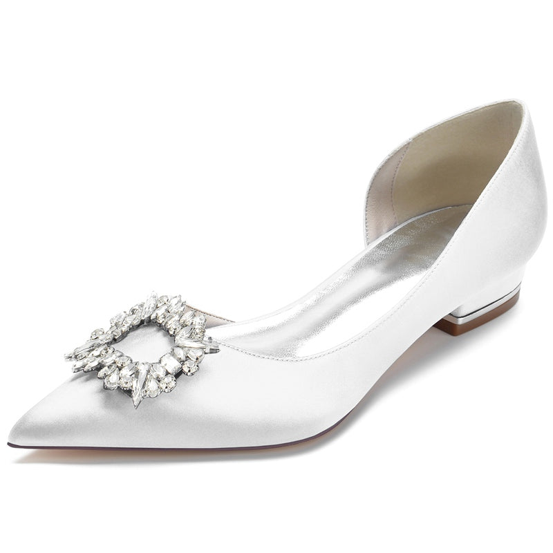 Women's Wedding Shoes Pointed Toe Flat Heel Elegant Square Rhinestone Bridal Shoes - 이미지 9