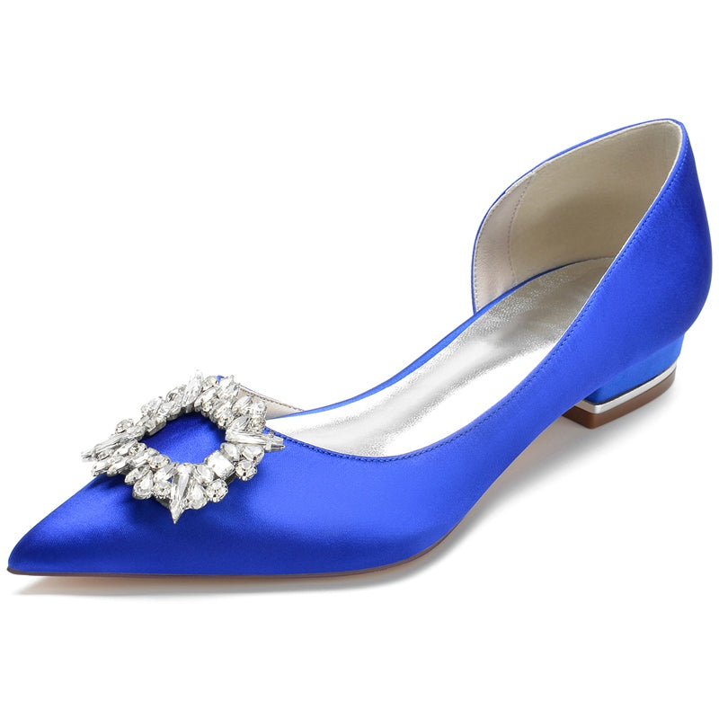Women's Wedding Shoes Pointed Toe Flat Heel Elegant Square Rhinestone Bridal Shoes - 이미지 2