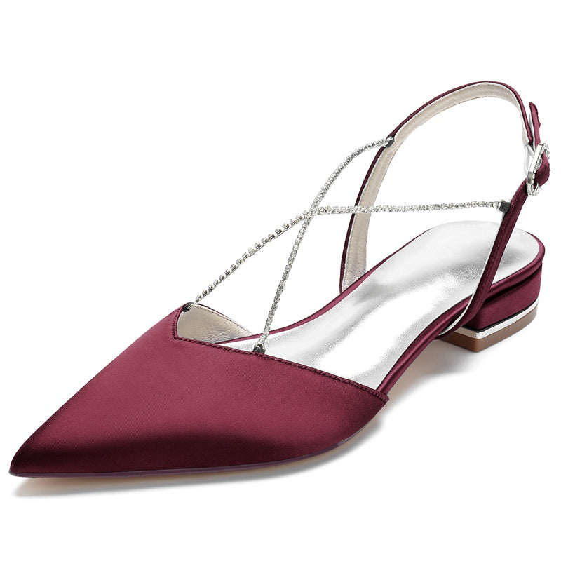 Women's Wedding Shoes Elegant Crossed Rhinestone Chain Pointed Toe Low Heel Buckle Bridal Shoes - 이미지 11