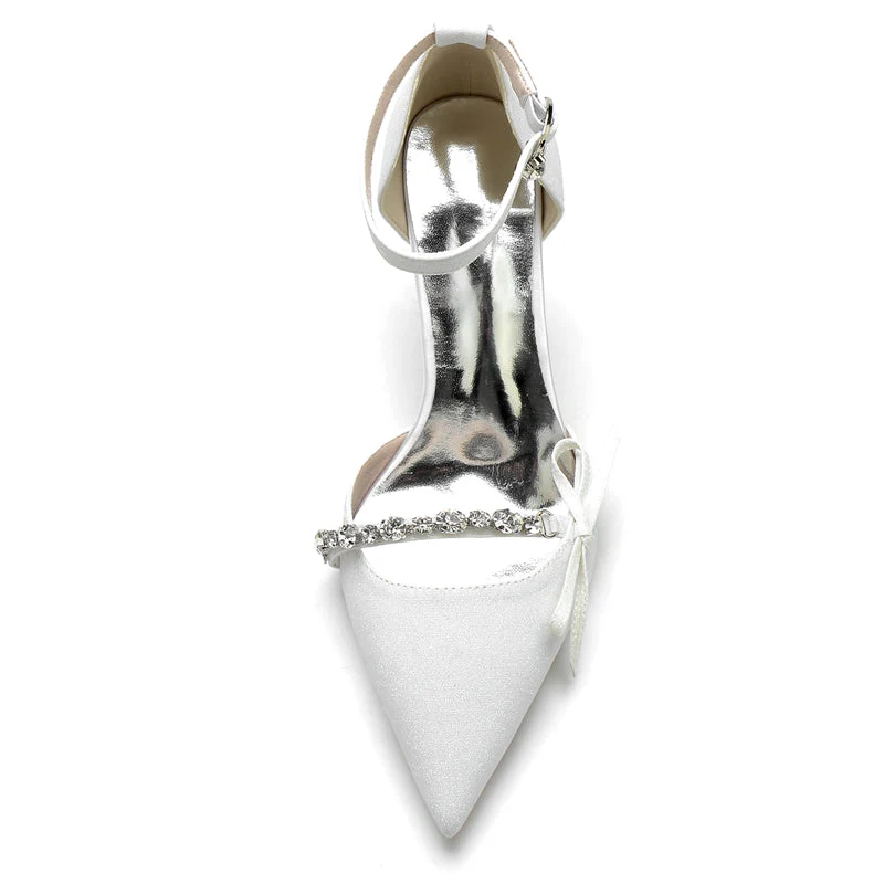 Women's Wedding Shoes Luxurious Pointed Toe Buckle Bridal Shoes with Rhinestone & Bow Knot - 이미지 4
