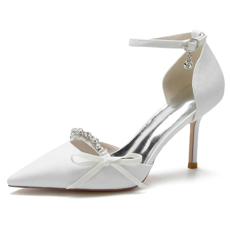 Women's Wedding Shoes Luxurious Pointed Toe Buckle Bridal Shoes with Rhinestone & Bow Knot - 이미지 2