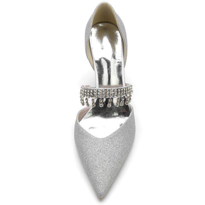 Women's Wedding Shoes Silver High-End Pointed Toe Bridal Shoes with Rhinestone - Image 4