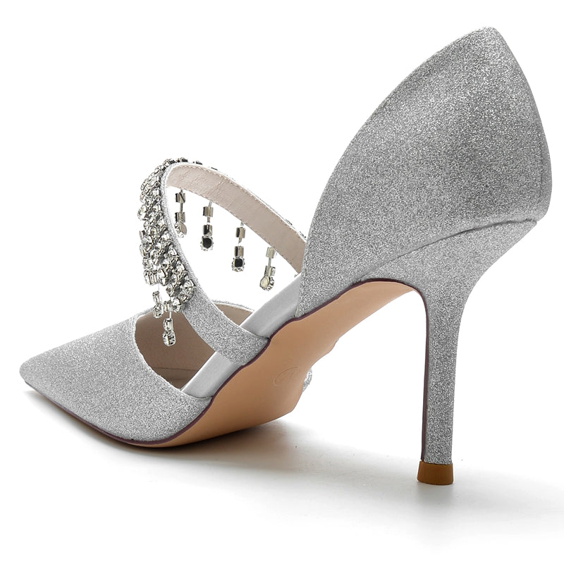 Women's Wedding Shoes Silver High-End Pointed Toe Bridal Shoes with Rhinestone - Image 3