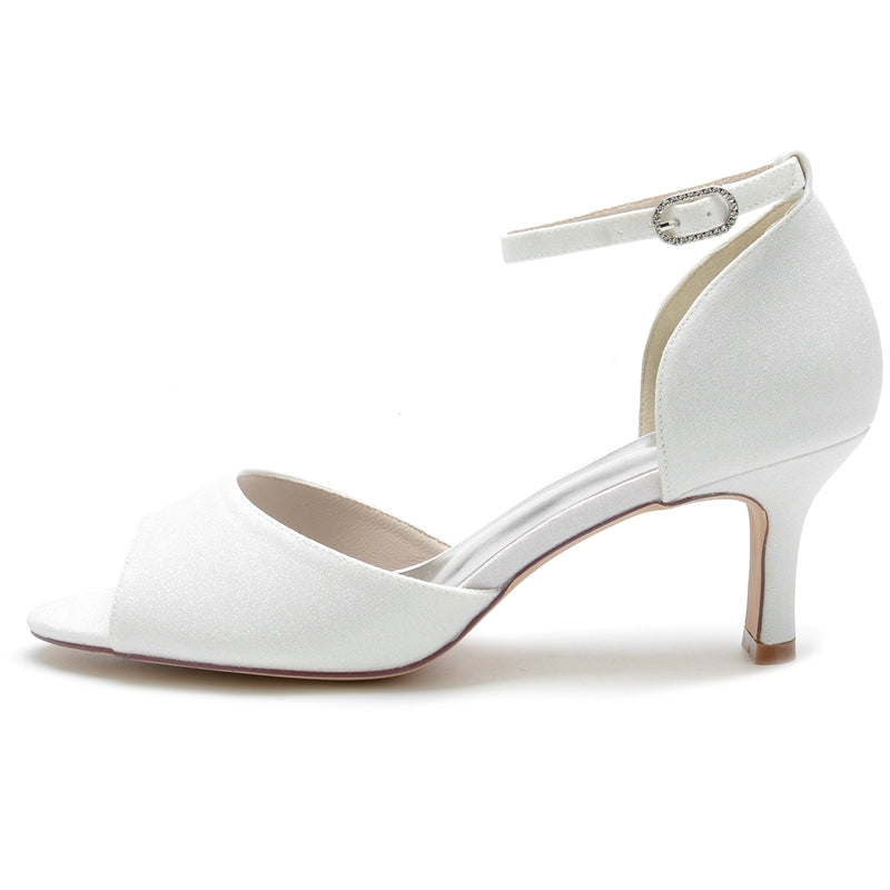 Women's Wedding Shoes Luxurious Opened Toe Mid Heel Buckle Bridal Shoes - 이미지 3