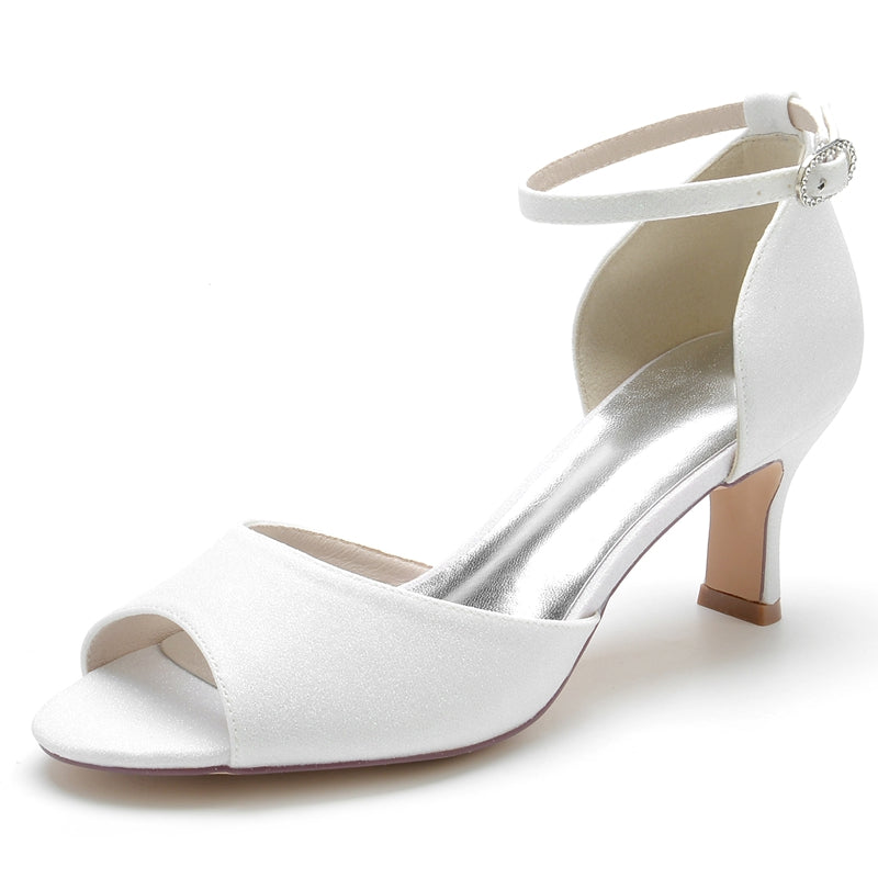 Women's Wedding Shoes Luxurious Opened Toe Mid Heel Buckle Bridal Shoes - 이미지 2