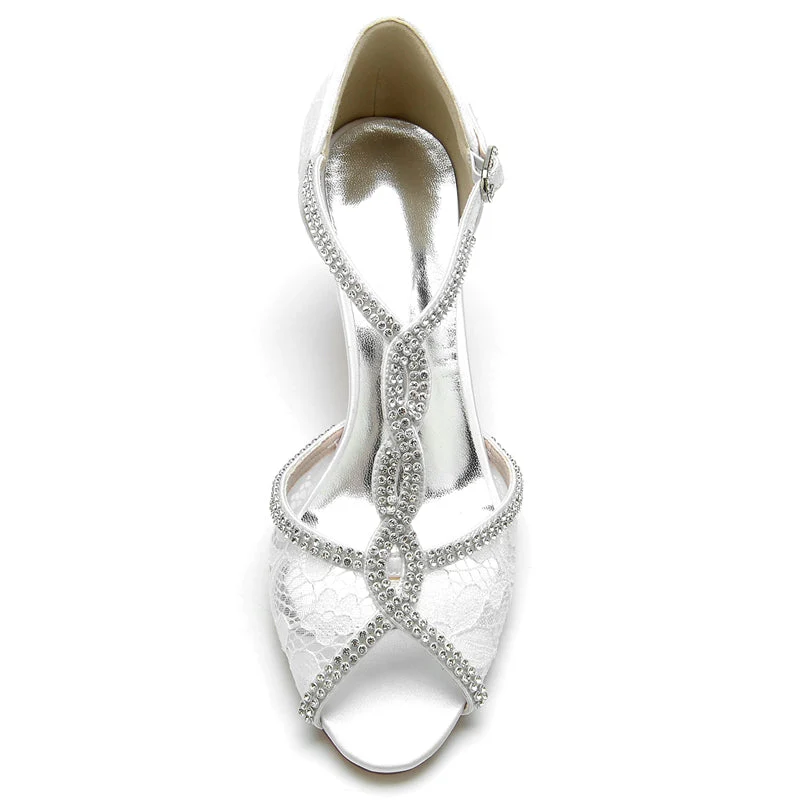Women's Wedding Shoes Retro High-end Opened Toe Crossed Crystal Buckle Bridal Shoes - 이미지 5