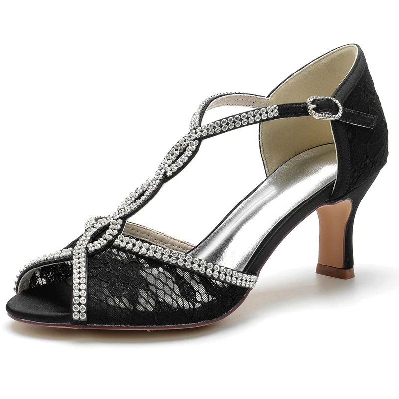 Women's Wedding Shoes Retro High-end Opened Toe Crossed Crystal Buckle Bridal Shoes - 이미지 10