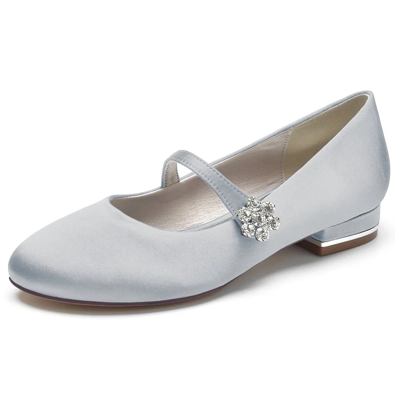 Women's Wedding Shoes Round Toe Low Heel Retro Bridal Shoes with Instep Strap & Rhinestone - Image 10