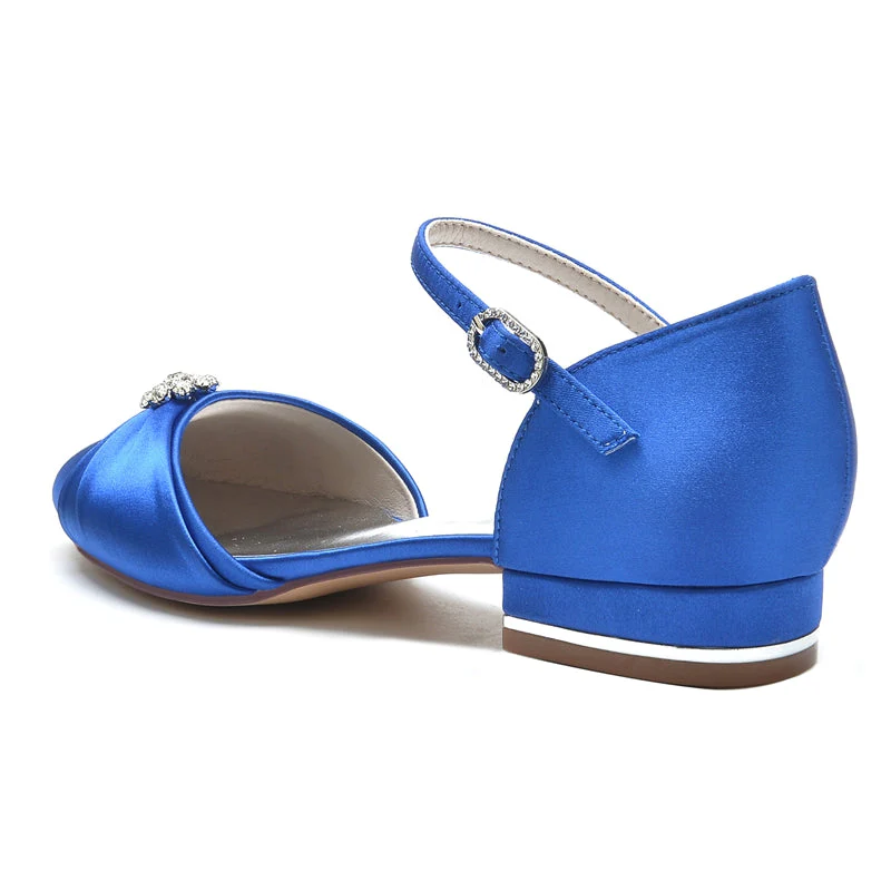 Women's Wedding Shoes Closed Toe Stylish Buckle Bridal Shoes with Rhinestone & Ruffles - 이미지 4