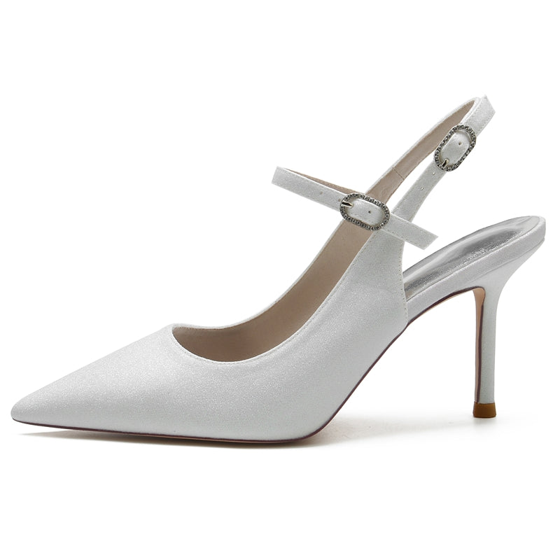 Women's Wedding Shoes Pointed Toe High Heel Stretch Glitter Luxurious Buckle Bridal Shoes - 이미지 3
