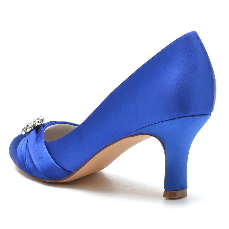 Women's Wedding Shoes Round Toe Mid Heel Comfortable Bridal Shoes with Rhinestone & Ruffles - 画像 (4)