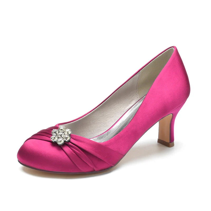 Women's Wedding Shoes Round Toe Mid Heel Comfortable Bridal Shoes with Rhinestone & Ruffles - 画像 (6)