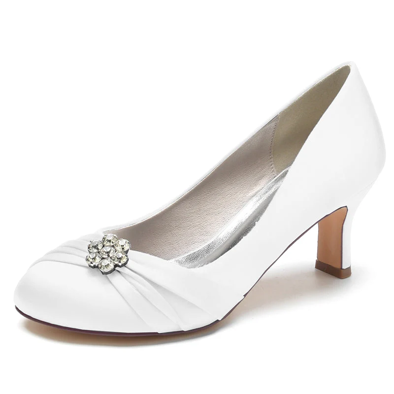 Women's Wedding Shoes Round Toe Mid Heel Comfortable Bridal Shoes with Rhinestone & Ruffles - 画像 (7)