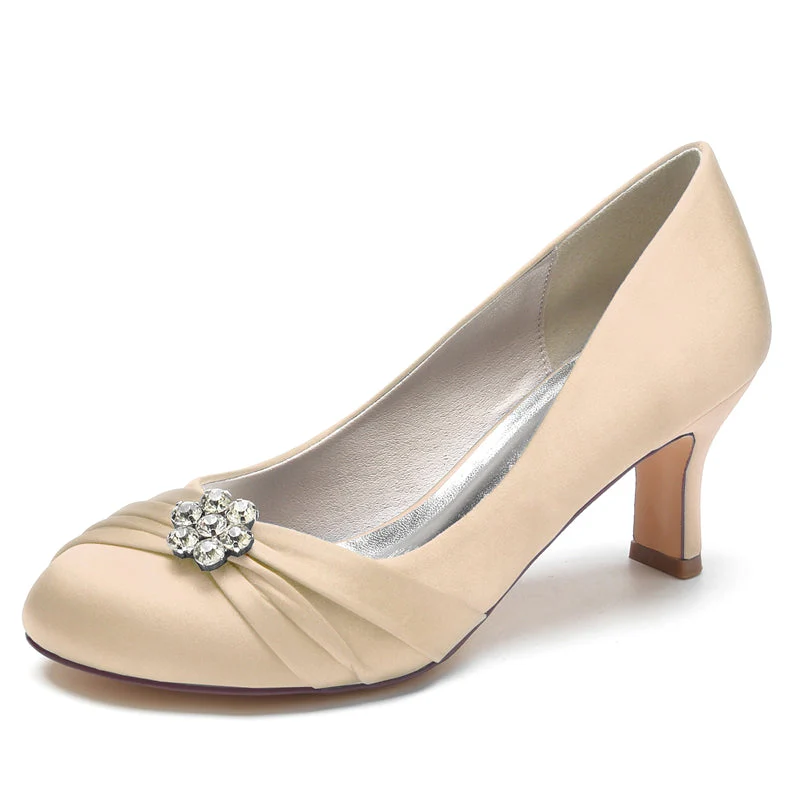 Women's Wedding Shoes Round Toe Mid Heel Comfortable Bridal Shoes with Rhinestone & Ruffles - 画像 (11)