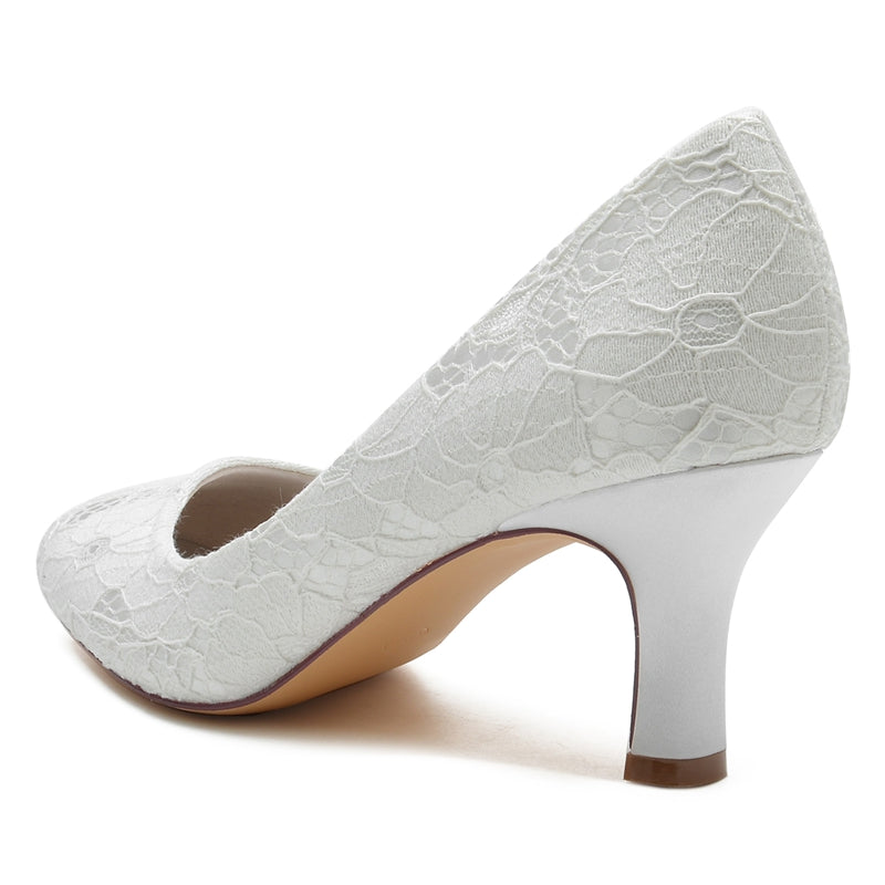 Women's Wedding Shoes Round Toe Mid Heel Lace Minimalism Bridal Shoes - 画像 (4)